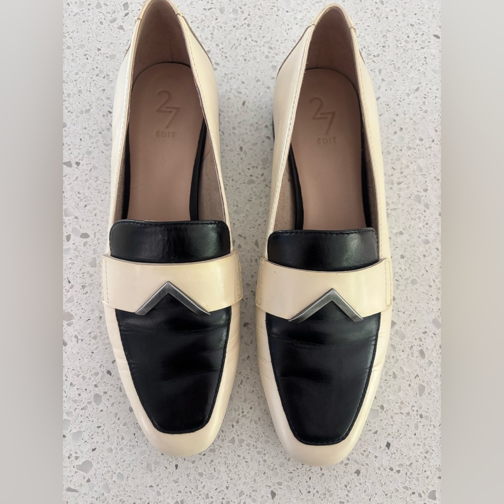 27 Edit Brand “Roxanne”, Size 9.5, Two-Tone Black and Cream Flats.